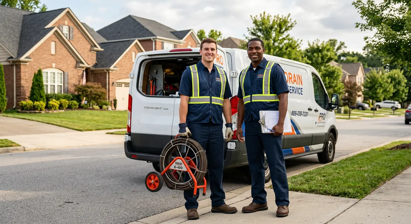 Sewer and drain service team with equipment ready for work in Ardmore